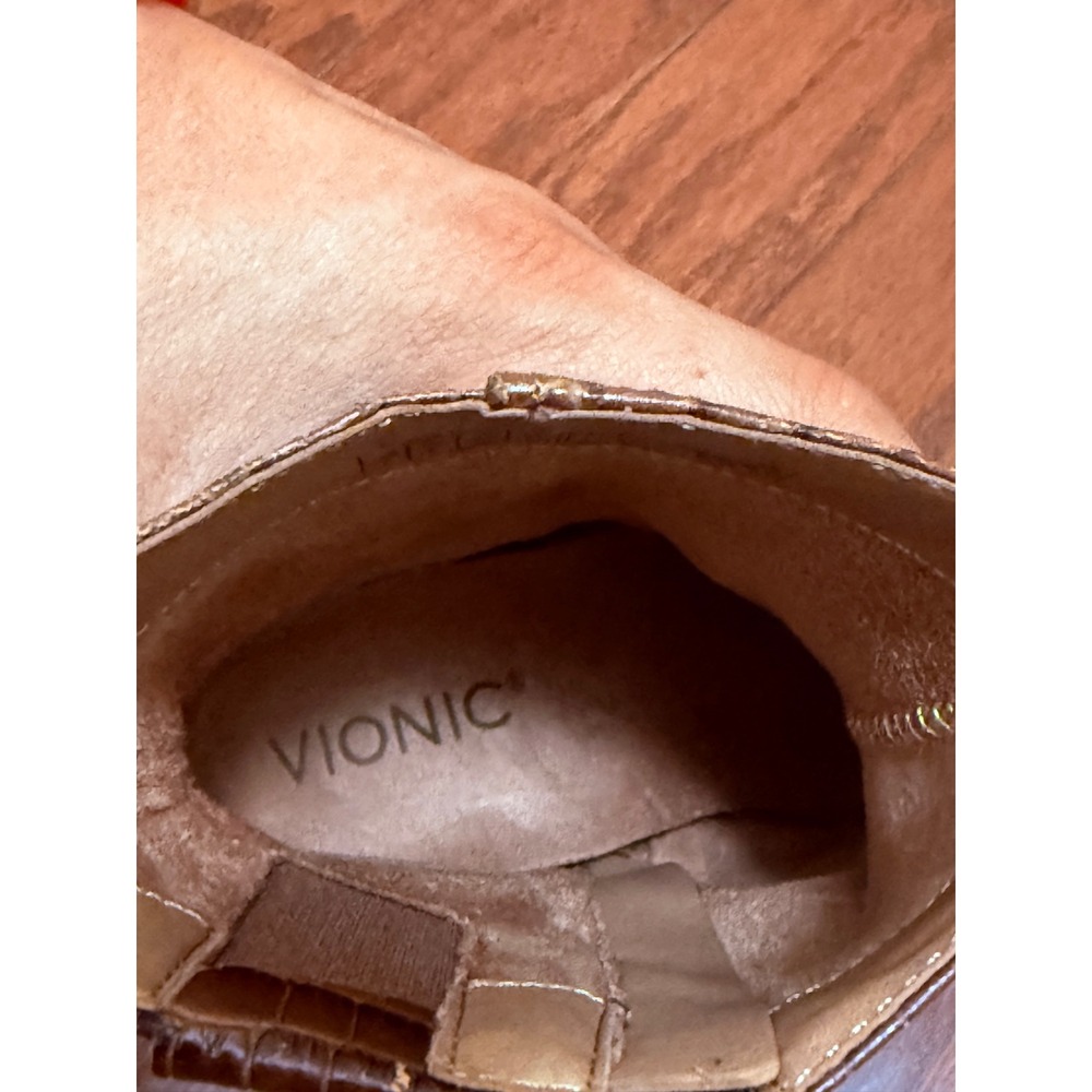 Vionic Harper Croc Brown Leather Ankle Boots Square Toe Block Heel Womens 7 - Picture 7 of 7